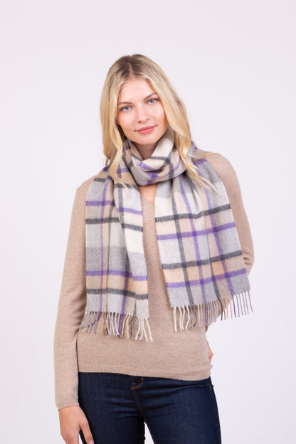 Made In Scotland Princeton Check Cashmere Scarf - Purple