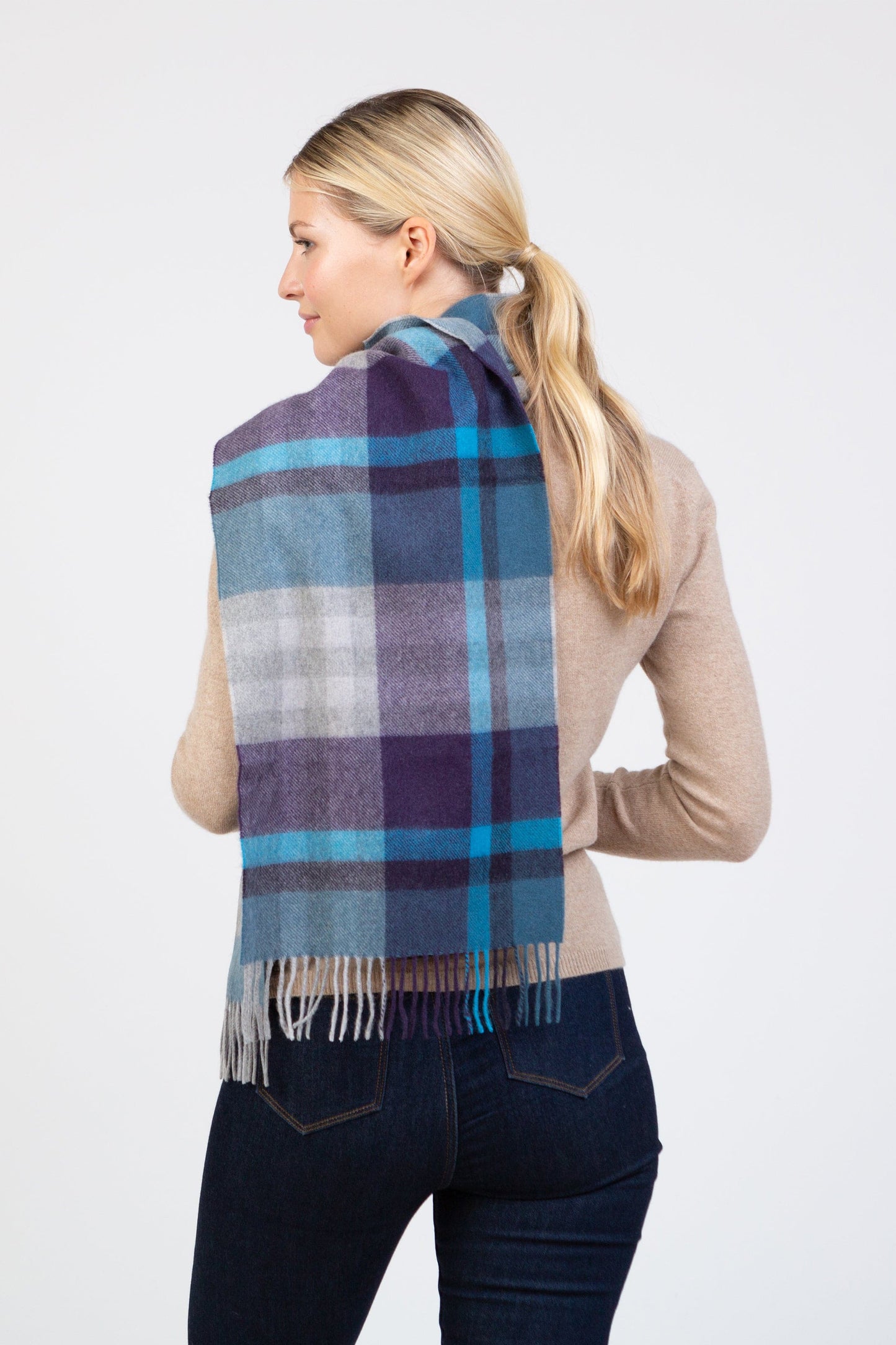 Made in Scotland Tartan 2 Wide Cashmere Scarf - Blue