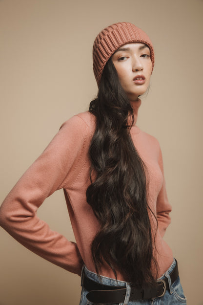 Unisex Made in Scotland Cashmere Beanie - Dusky Pink