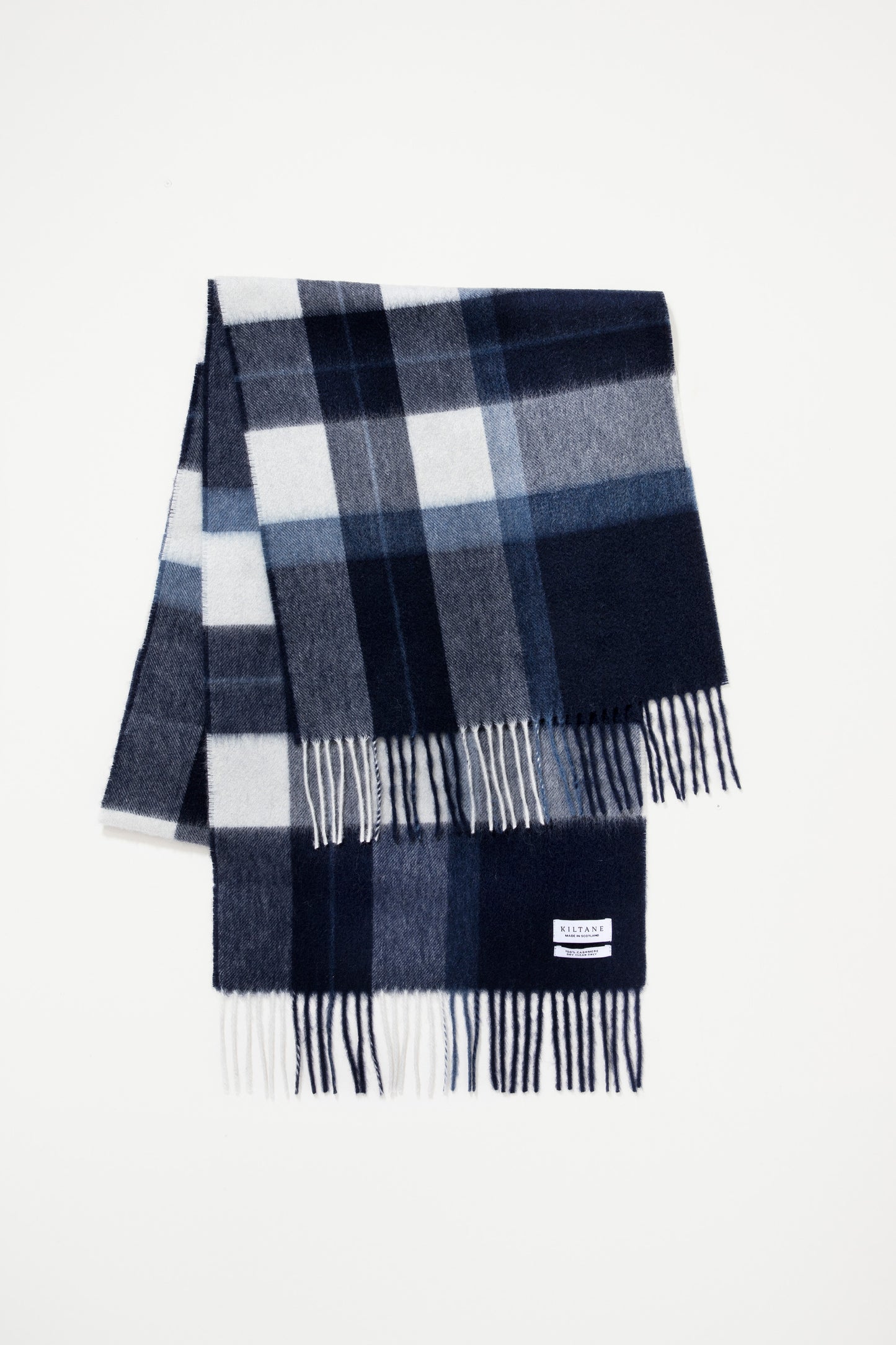 Made in Scotland Contemporary Check Cashmere Wide Scarf - Chatham Navy