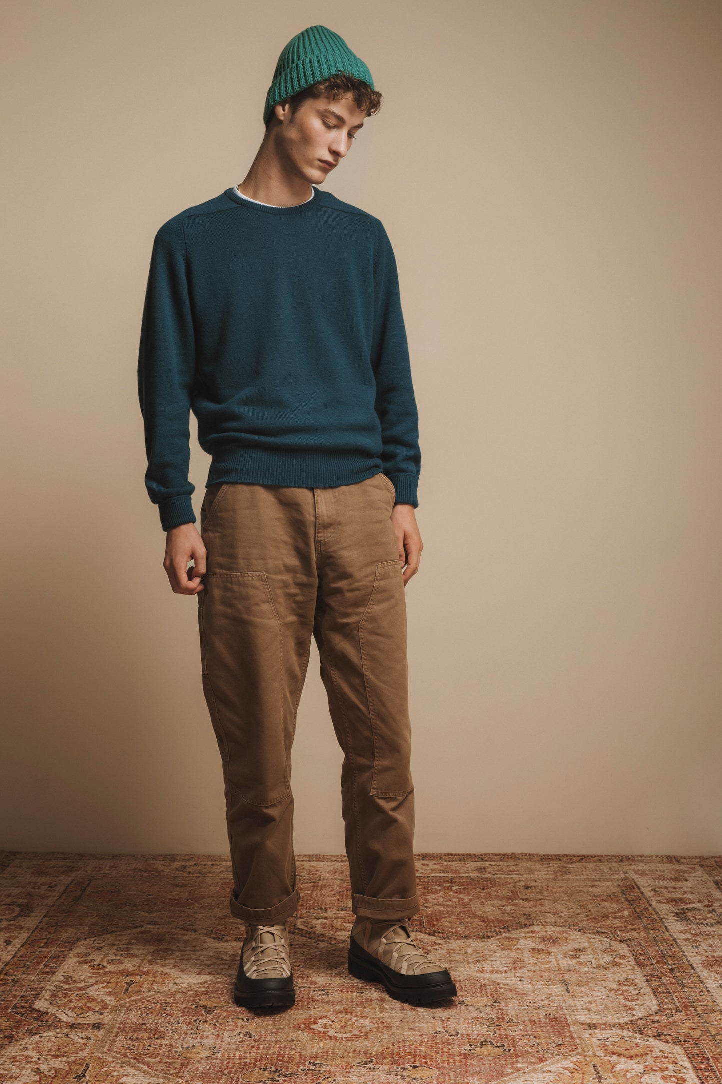 Made in Scotland Melrose Cashmere Crew Neck Jumper - Petrol Blue