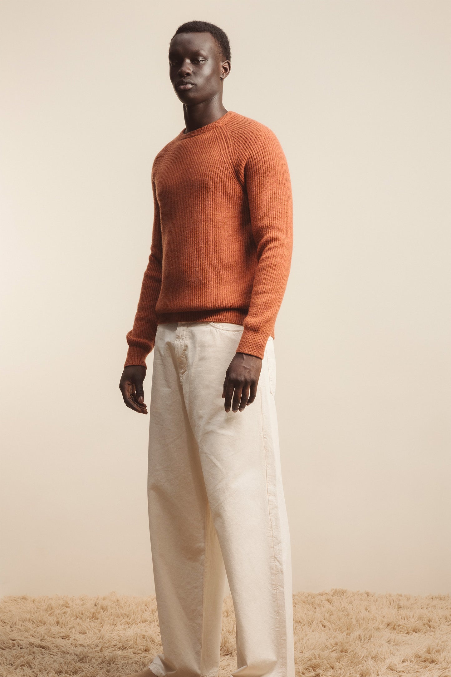 Newhaven Ribbed Cashmere Jumper - Warm Ginger