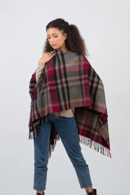 Tartan 2 Cashmere Wrap - Burgundy Rust