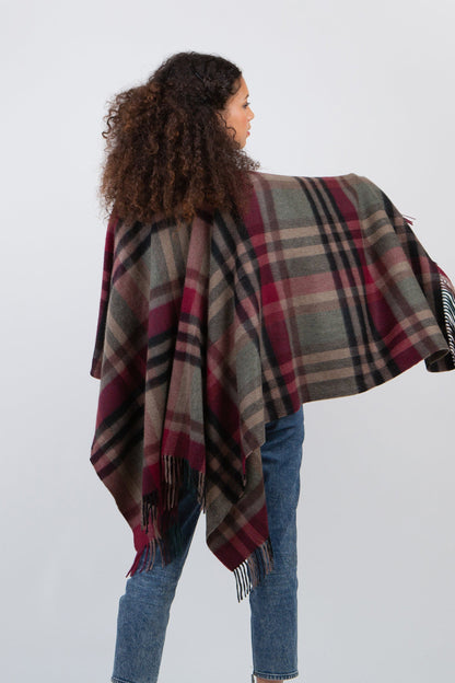 Tartan 2 Cashmere Wrap - Burgundy Rust