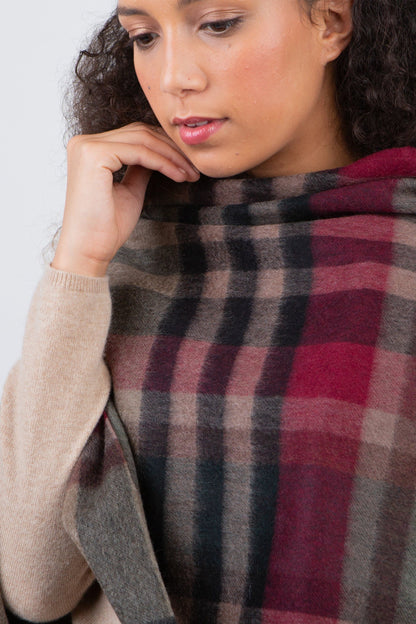 Tartan 2 Cashmere Wrap - Burgundy Rust