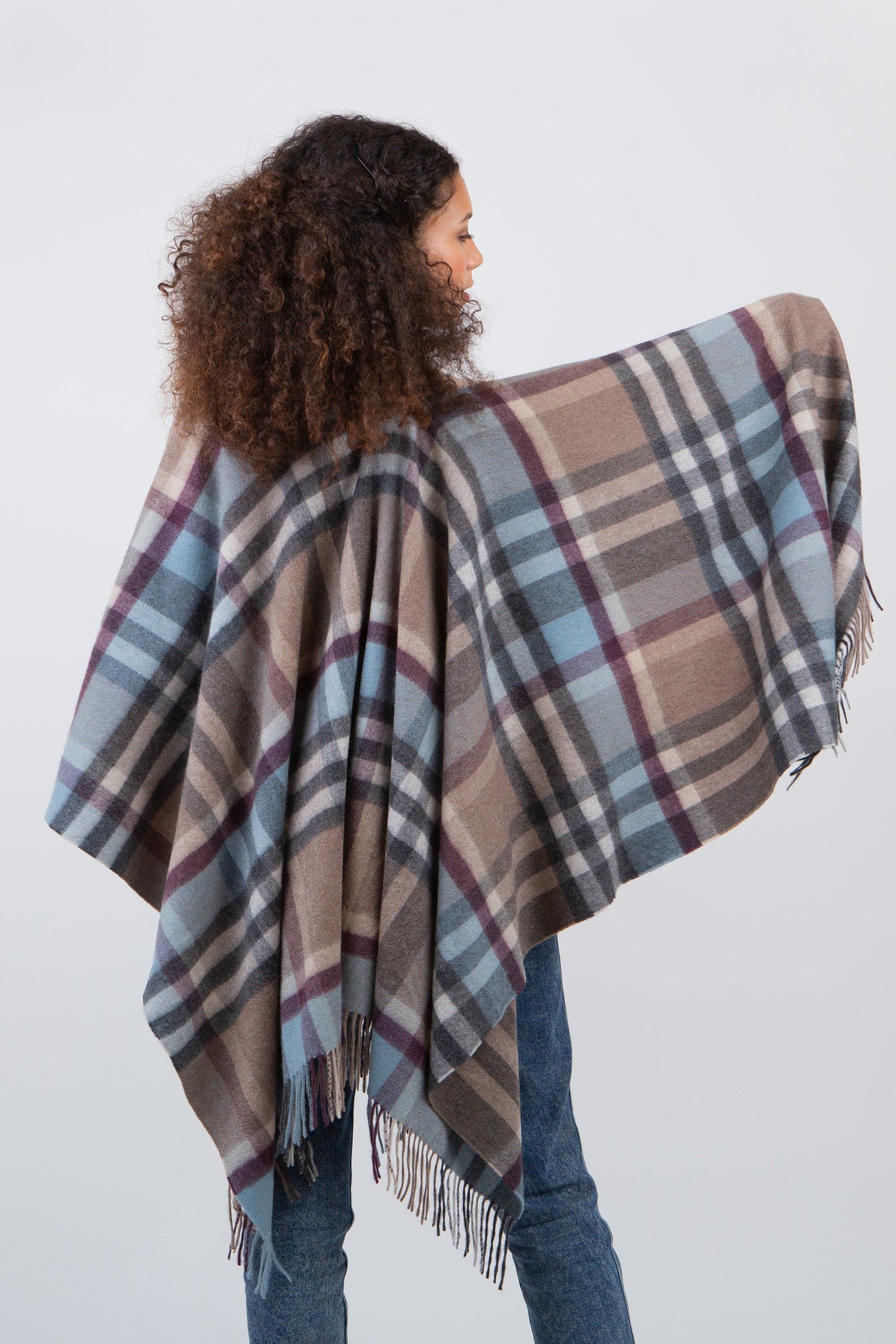 Tartan 2 Cashmere Wrap - Blue Taupe