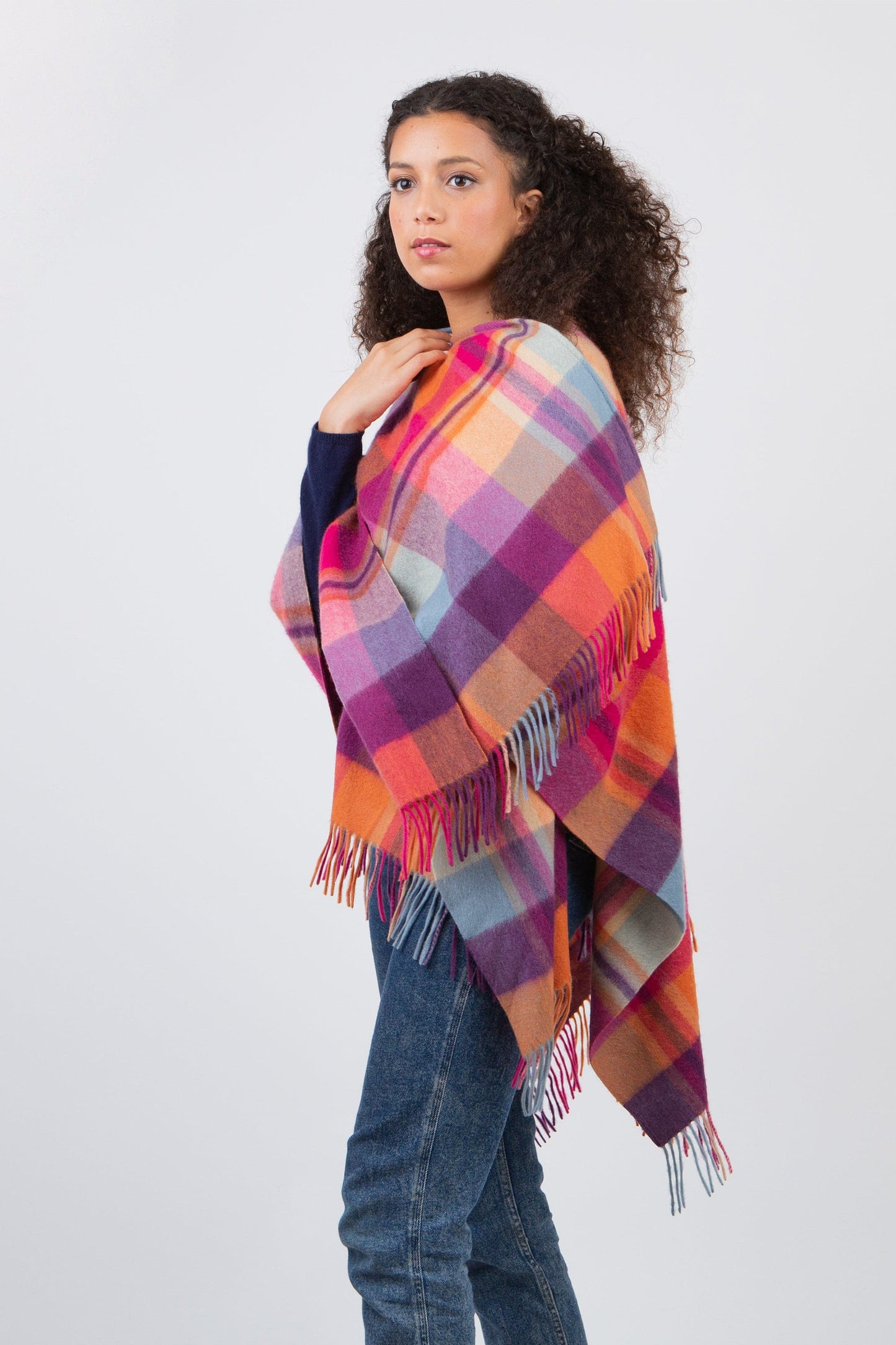 Square Check Lambswool Wrap - Orient Ginger