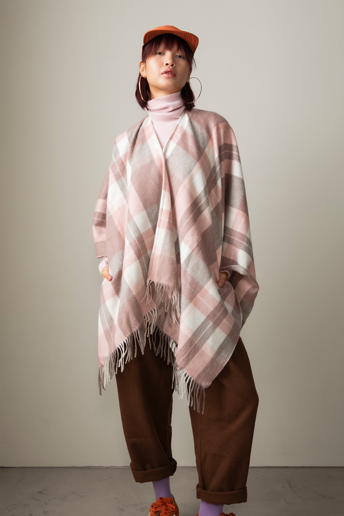 Contemporary Check Lambswool Wrap - Cameo