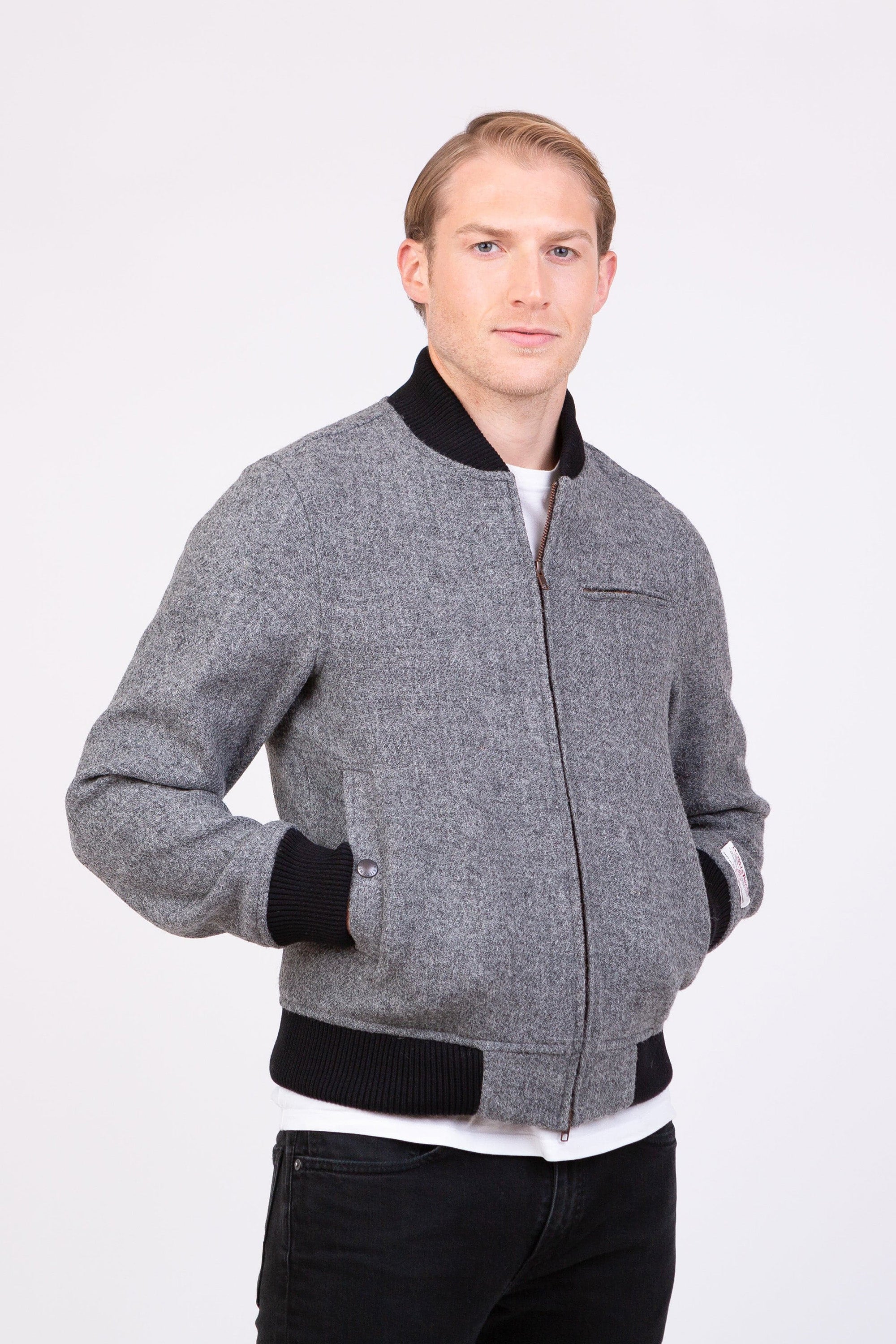 Men's Harris Tweed Bomber Jacket - Light Grey Melange