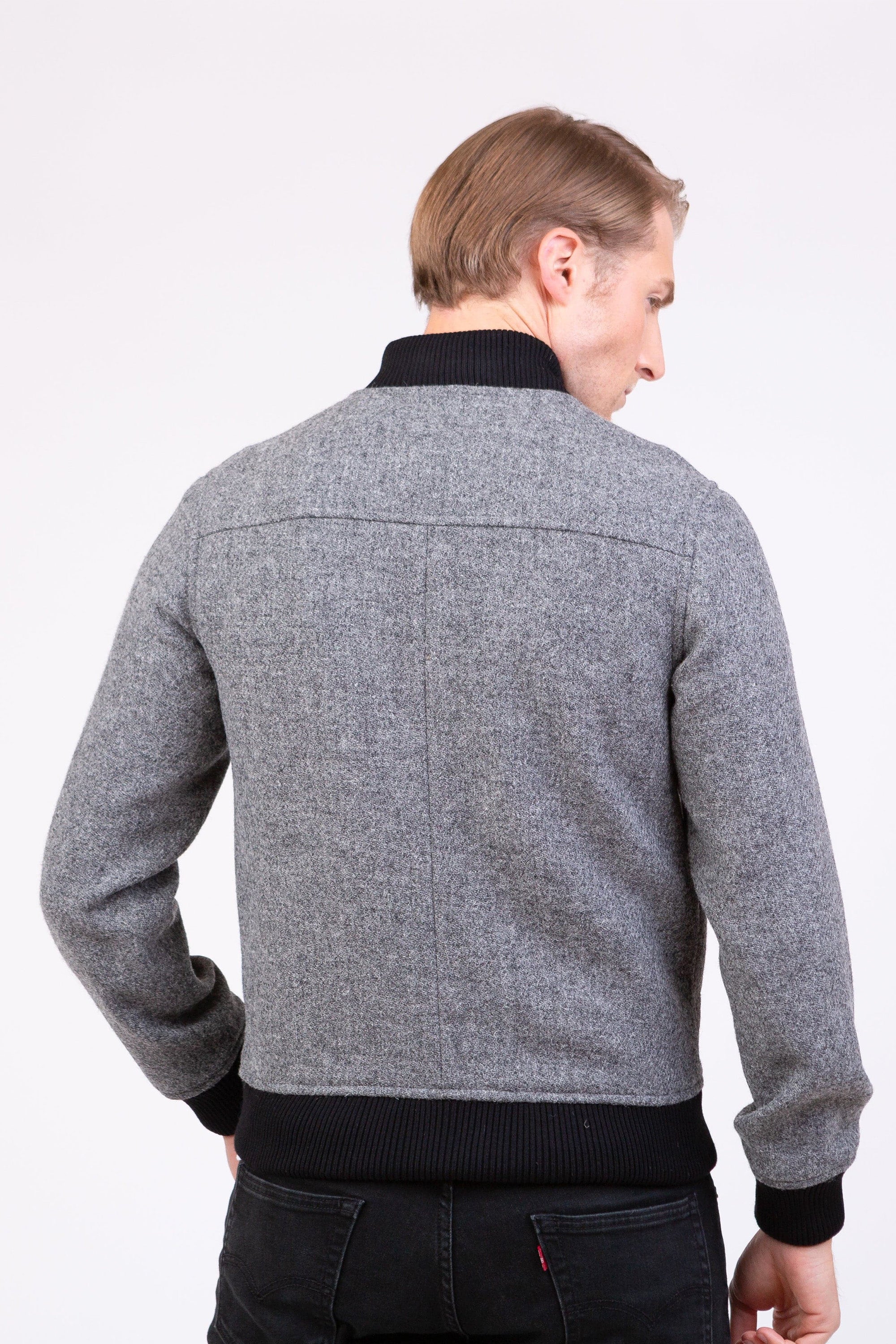 Men's Harris Tweed Bomber Jacket - Light Grey Melange