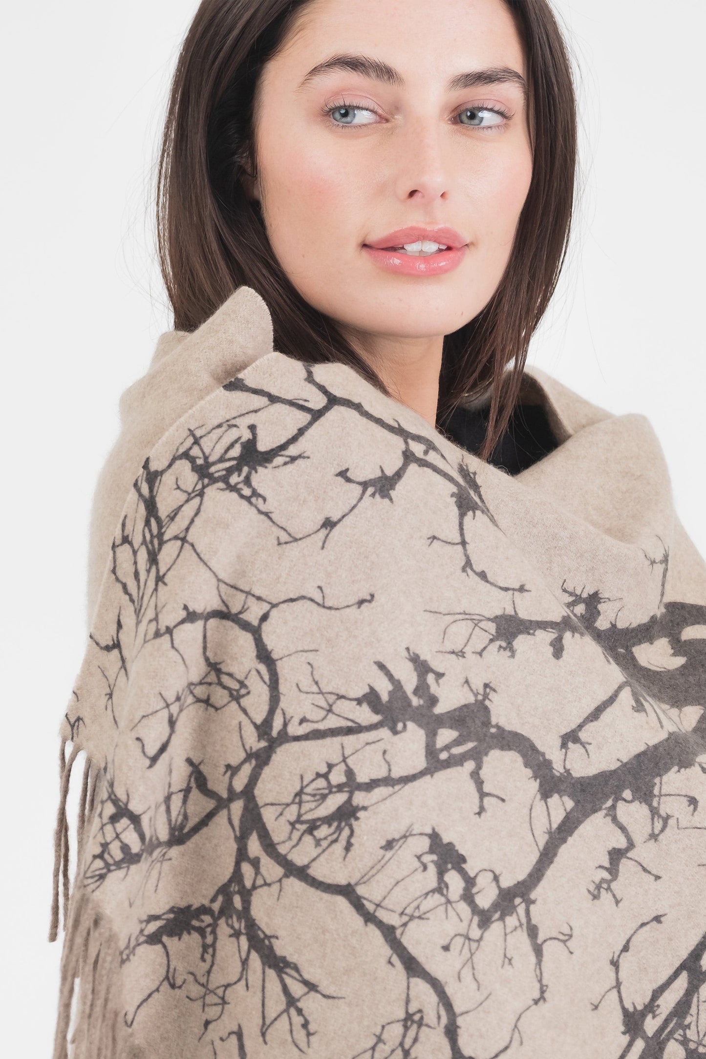 Tree Print Cashmere Double Sided Stole - Beige