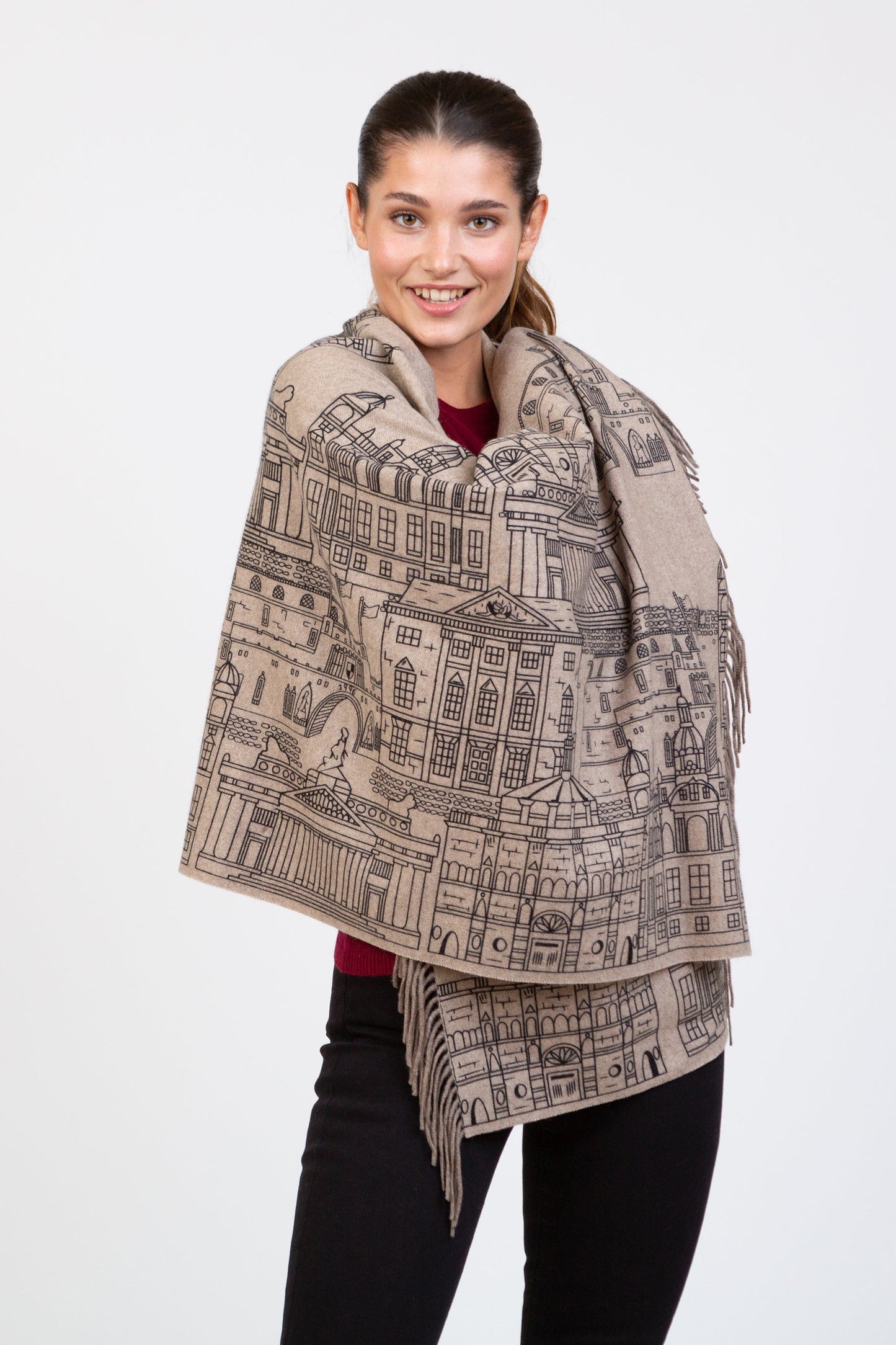 Skyline Cashmere Double Sided Stole - Beige Repeat