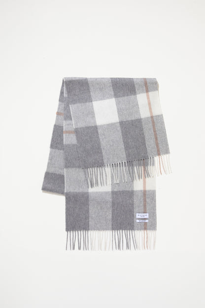 Contemporary Check Cashmere Wide Scarf - Grey Plaid Check