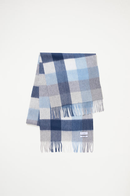 5 Square Check Cashmere Wide Scarf - Glacier