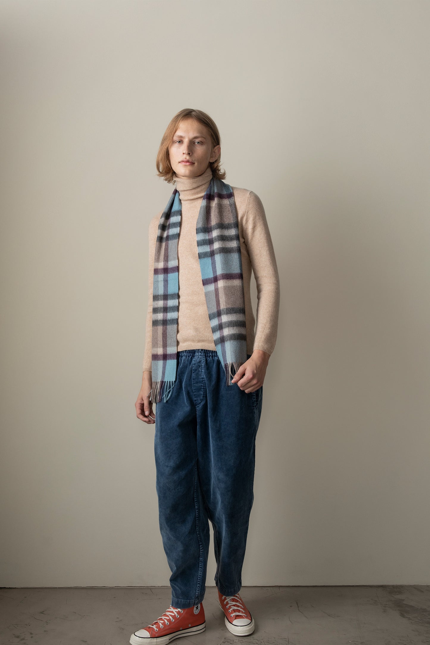 Tartan 2 Cashmere Scarf - Blue Taupe