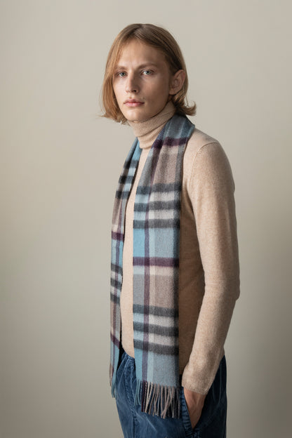 Tartan 2 Cashmere Scarf - Blue Taupe