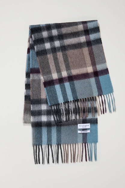 Tartan 2 Cashmere Scarf - Blue Taupe