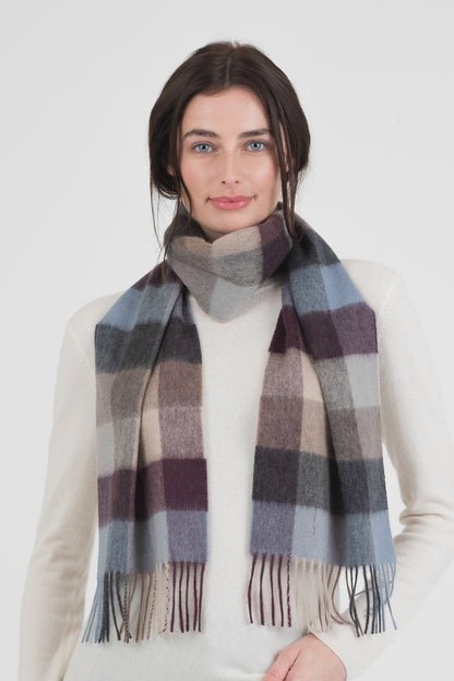5 Square Check Cashmere Scarf - Teal