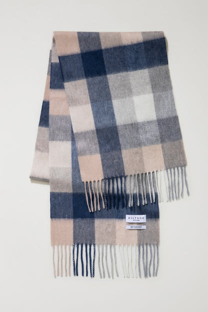 5 Square Check Cashmere Scarf - Swiss Coffee