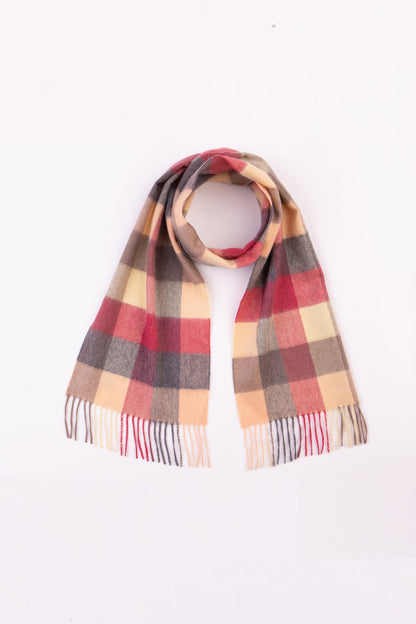 5 Square Check Cashmere Scarf - Grey Rose