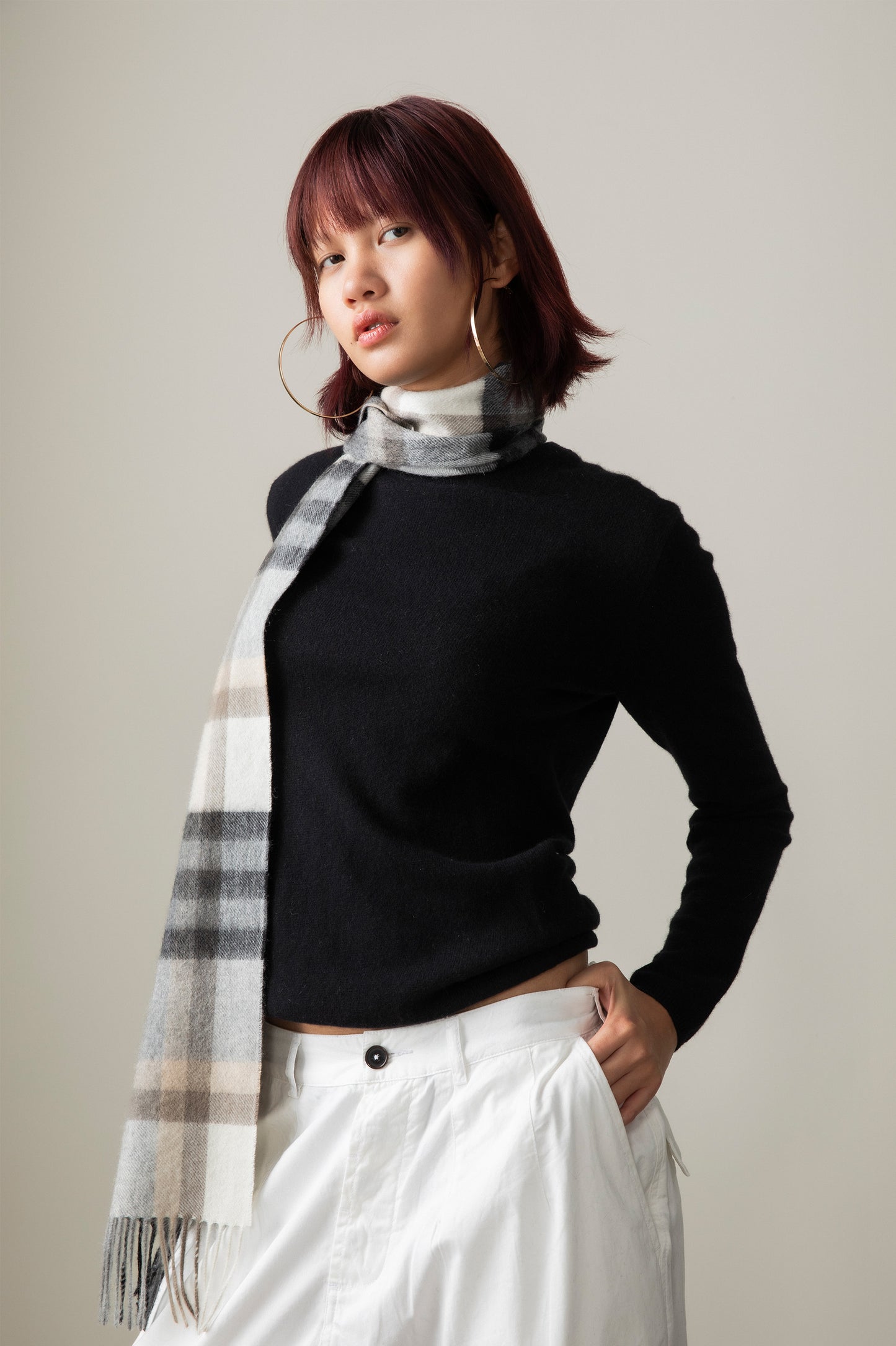 Tartan 2 Cashmere Scarf - Black Grey