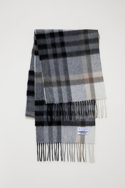 Tartan 2 Cashmere Scarf - Black Grey