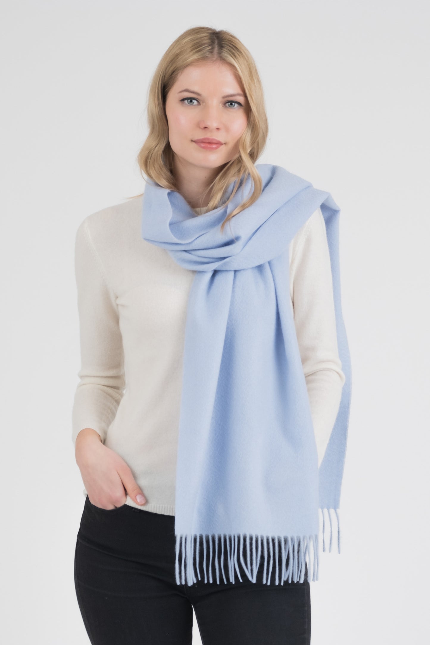 Solid Cashmere Wide Scarf - Blue