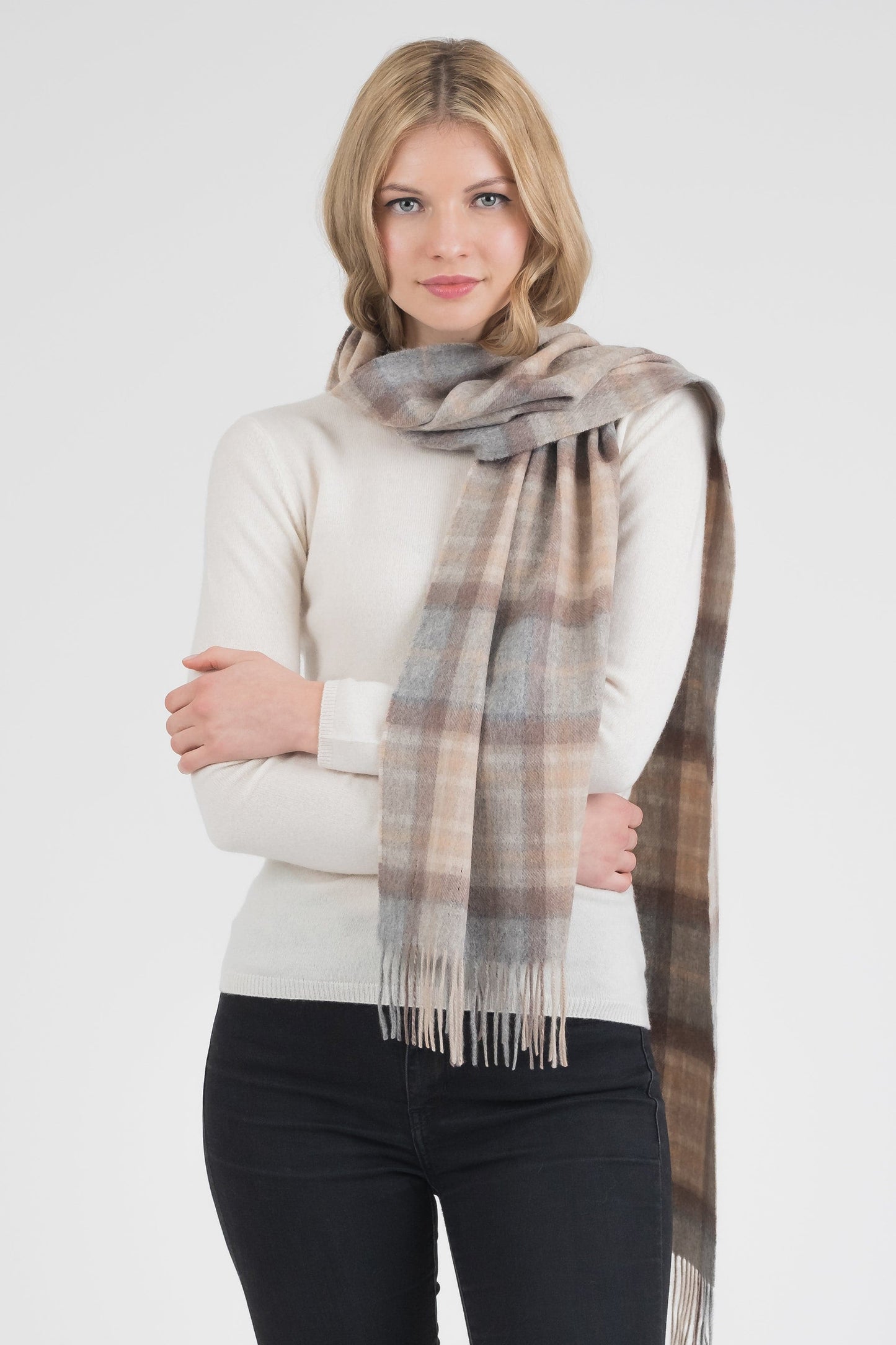 Heritage Tartan Cashmere Wide Scarf - Mackellar Natural