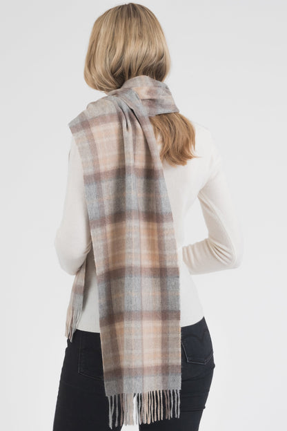 Heritage Tartan Cashmere Wide Scarf - Mackellar Natural