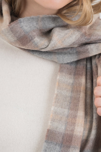 Heritage Tartan Cashmere Wide Scarf - Mackellar Natural