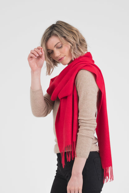 Solid Cashmere Wide Scarf - Chinese Red