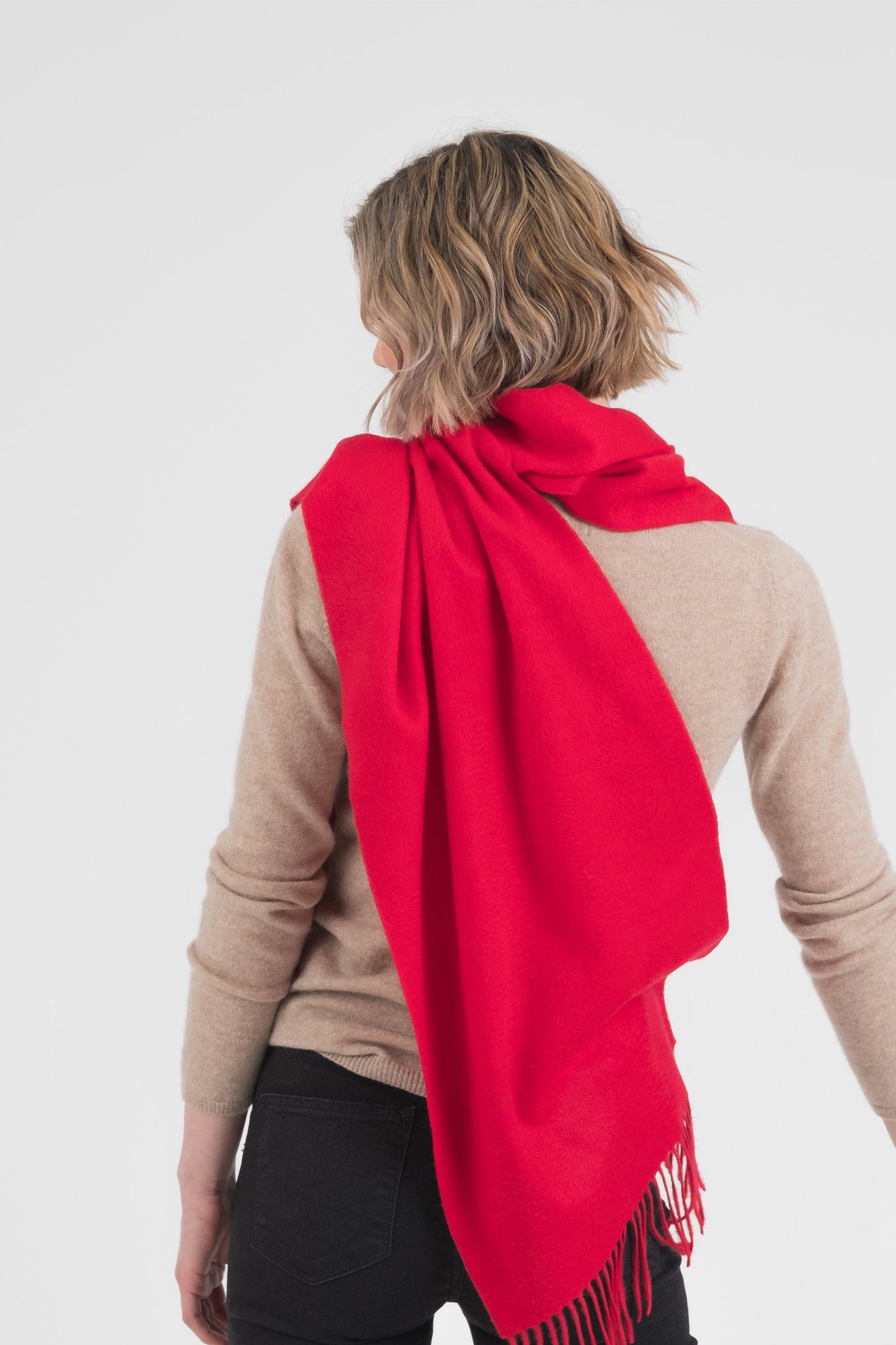 Solid Cashmere Wide Scarf - Chinese Red