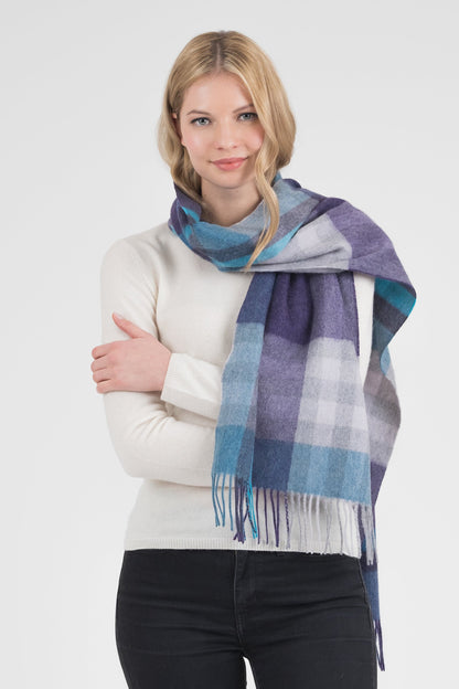 Tartan 2 Cashmere Wide Scarf - Blue