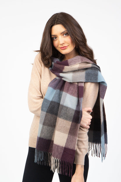 5 Square Check Cashmere Wide Scarf - Teal