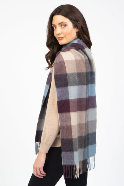 5 Square Check Cashmere Wide Scarf - Teal