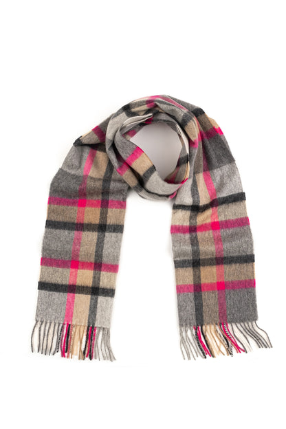 Princeton Check Cashmere Wide Scarf - Pink