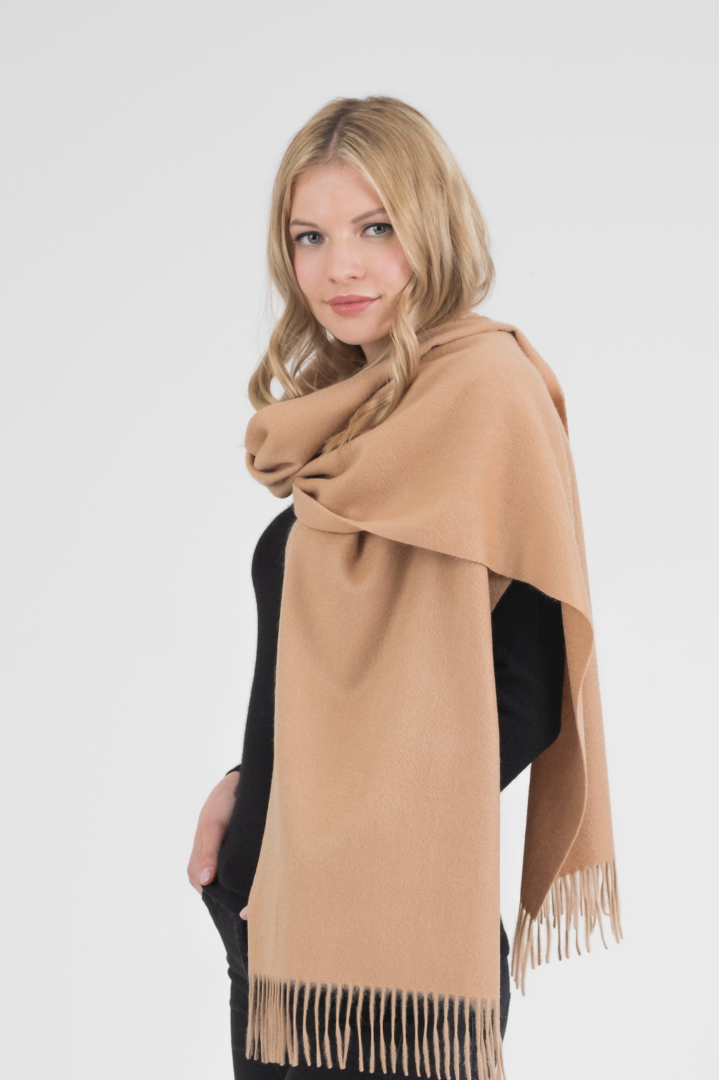 Solid Cashmere Wide Scarf - Warm Camel