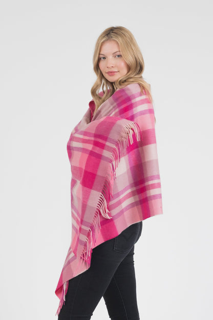 Square Check Cashmere Stole - Bright Pink