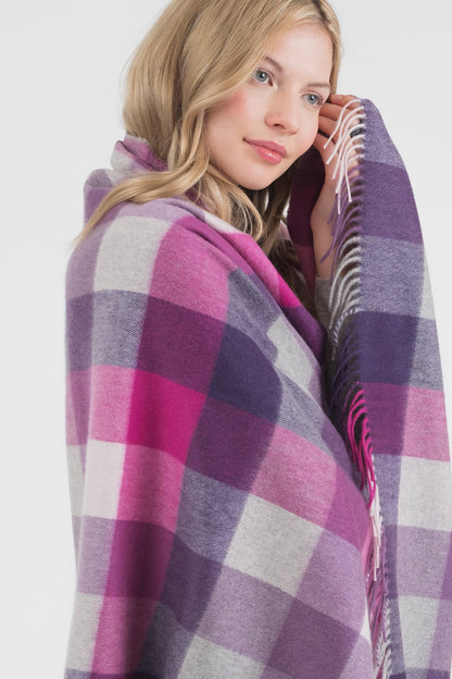 5 Square Check Cashmere Stole - Purple