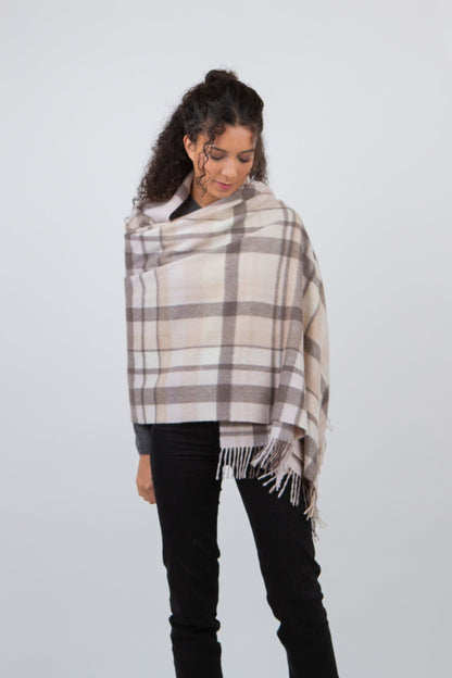 Square Check Cashmere Stole - Natural