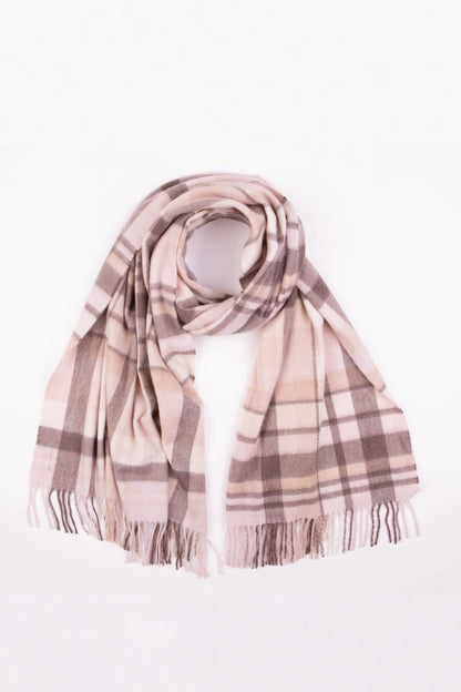 Square Check Cashmere Stole - Natural