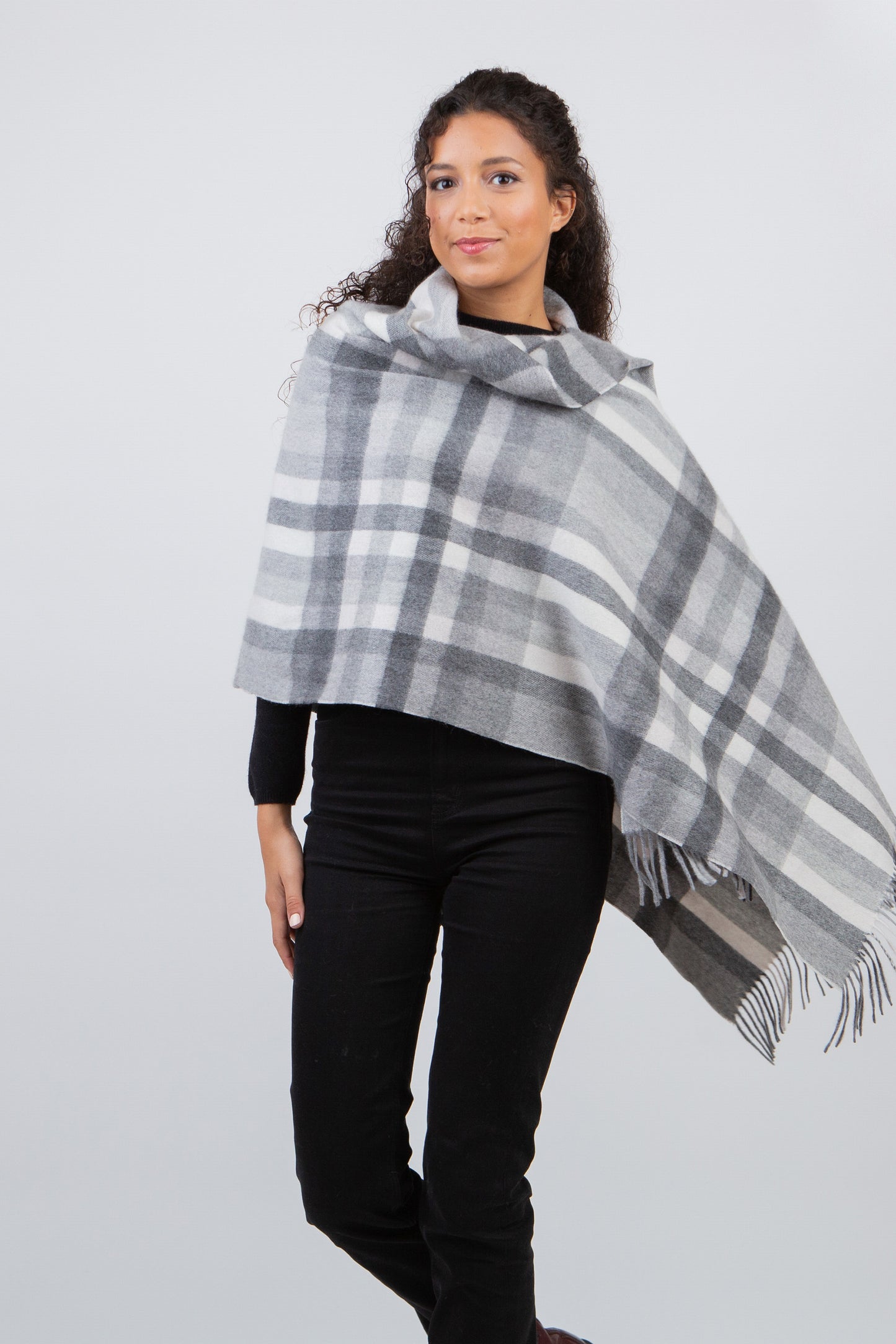 Stepping Check Cashmere Stole - Monochrome