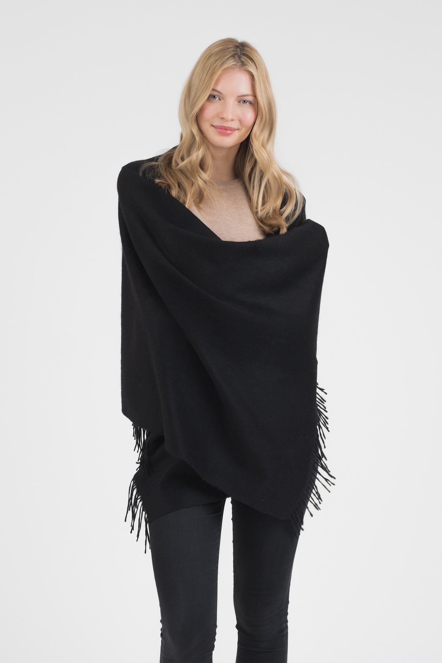 Solid Cashmere Stole - Black