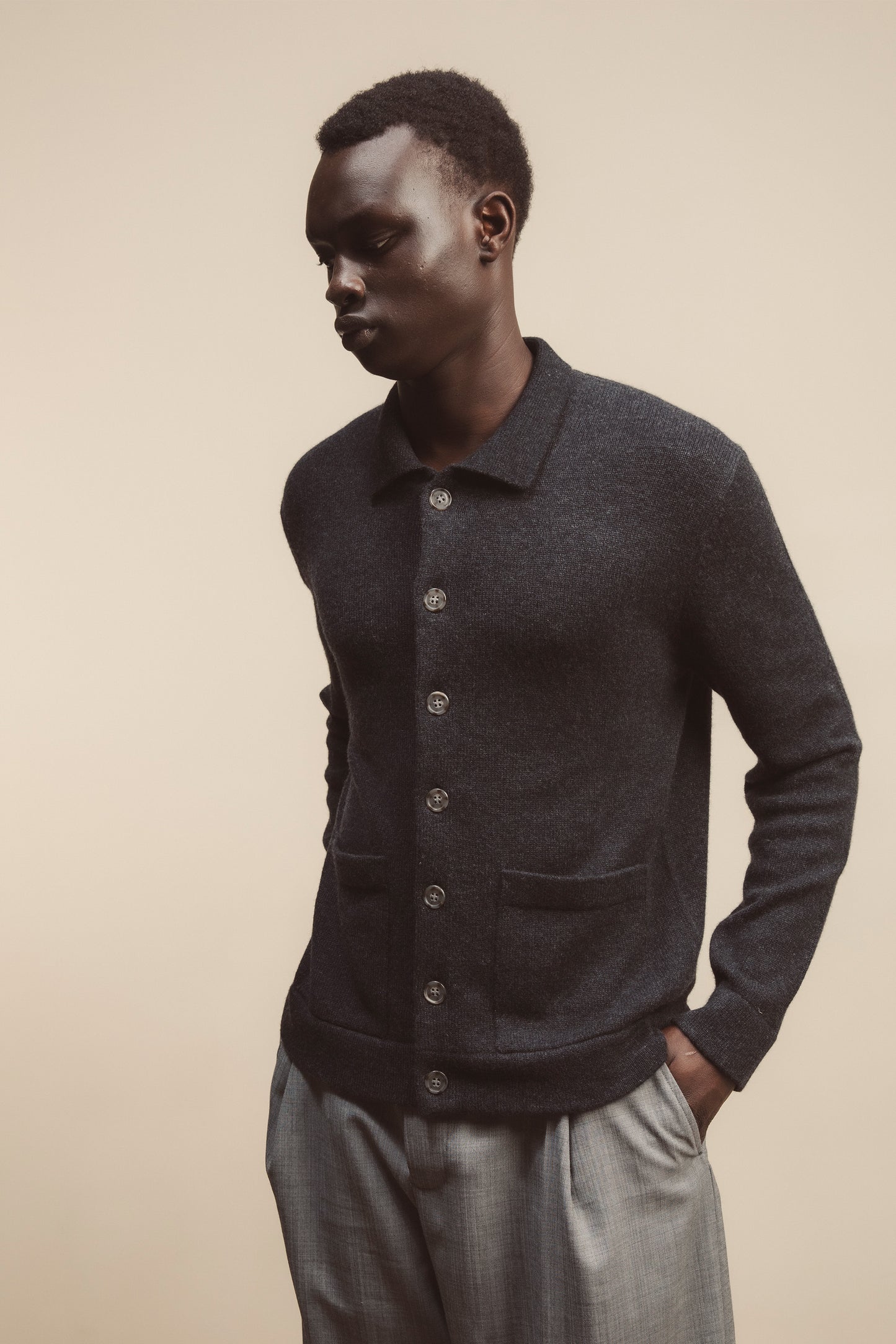 Hillside Knitted Cashmere Jacket - Charcoal