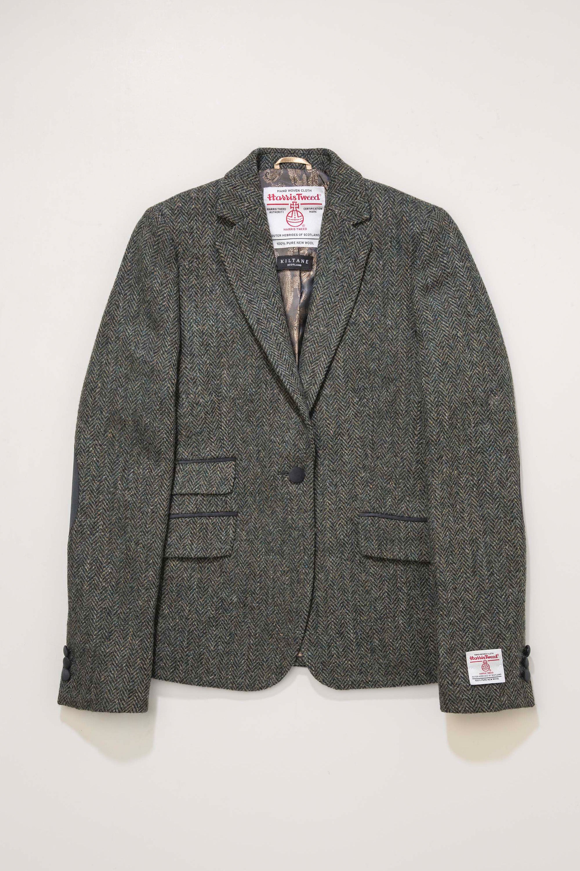 Women s Harris Tweed Janice Blazer Dark Green Herringbone Kiltane