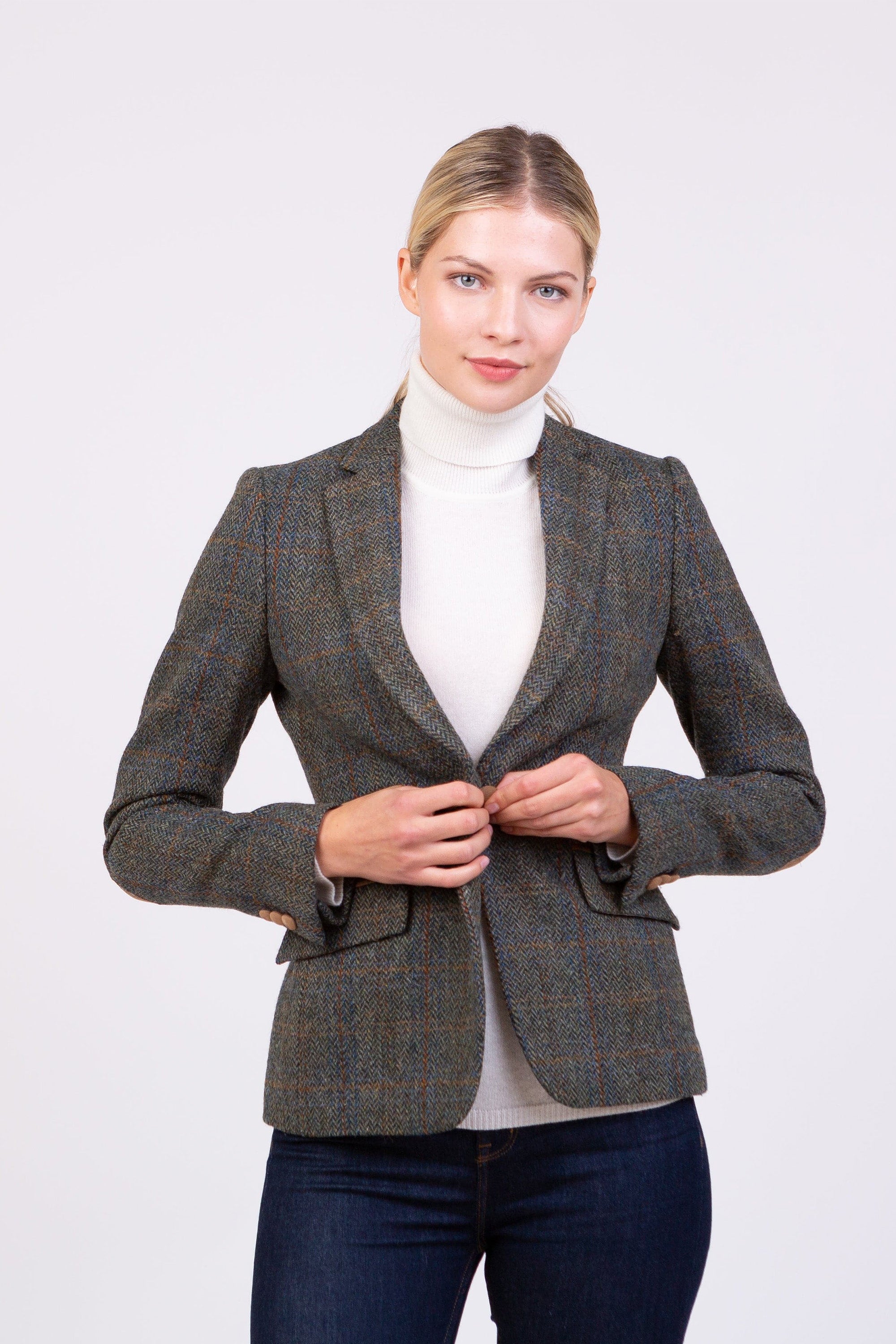 Women s Harris Tweed Janice Blazer Dark Green Check