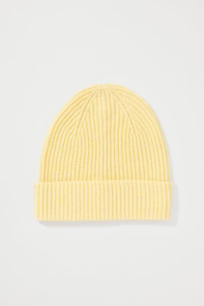 Unisex Cashmere Ribbed Beanie Hat - Lemon Yellow