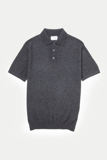 Meadows Short Sleeve Knitted Polo Shirt - Charcoal