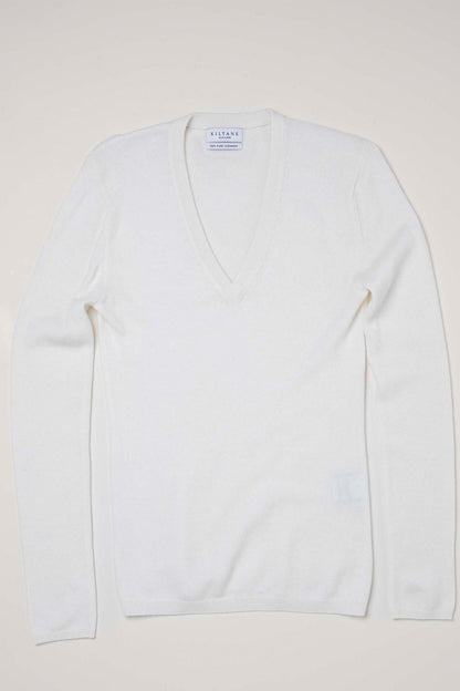 Women's Cashmere V Neck Jumper - Soft Cream