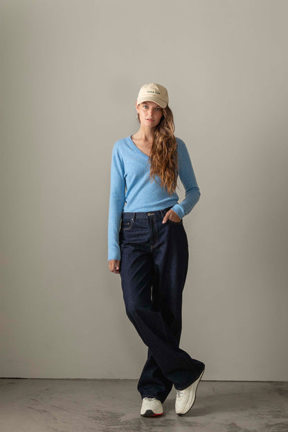 Women's Cashmere V Neck Jumper - Glacier